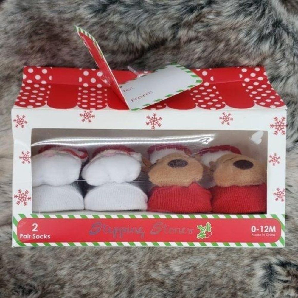 Stepping Stones 2 Pk Christmas Plush Socks